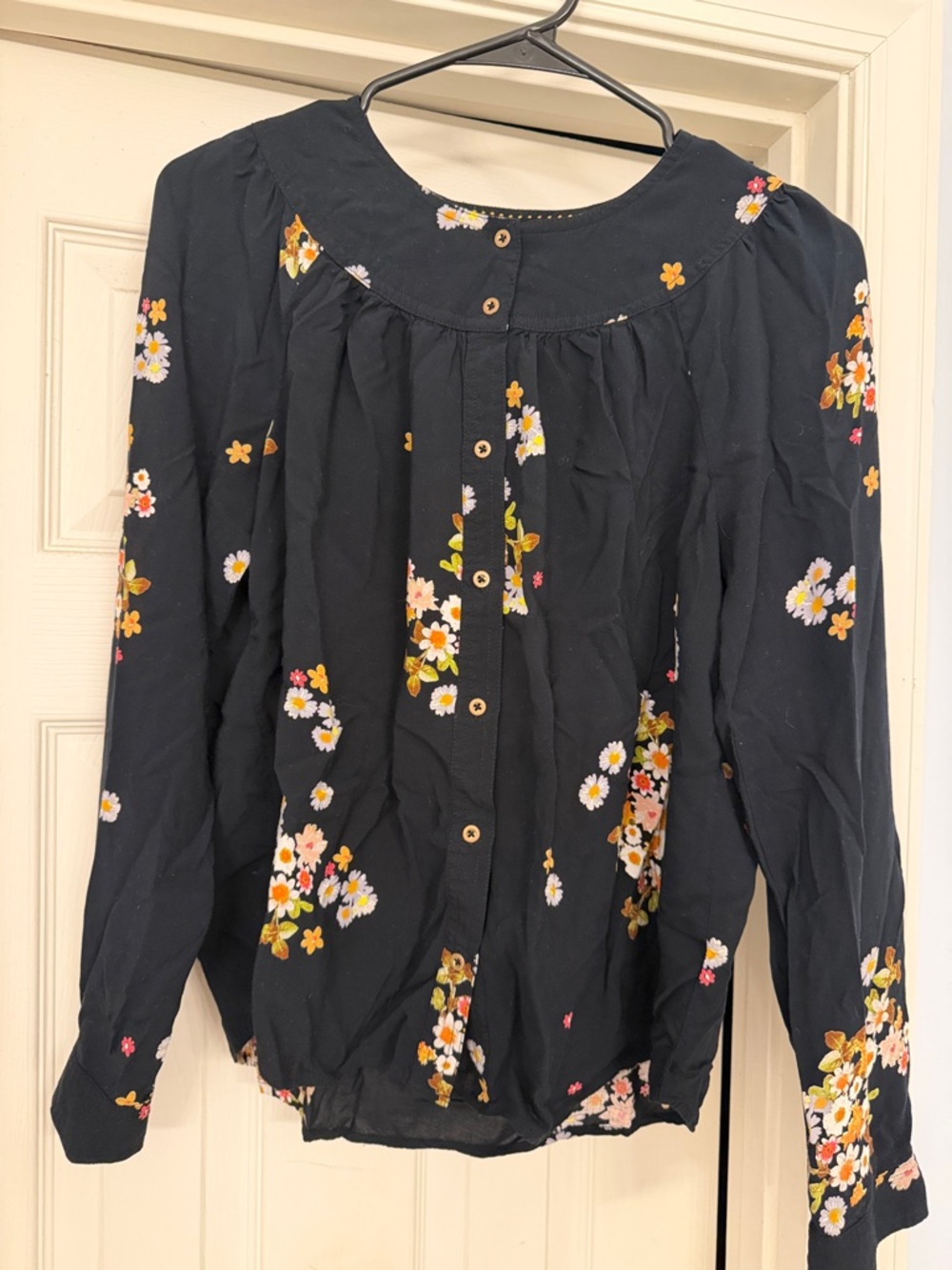 Maeve Black Floral Button-Down Blouse